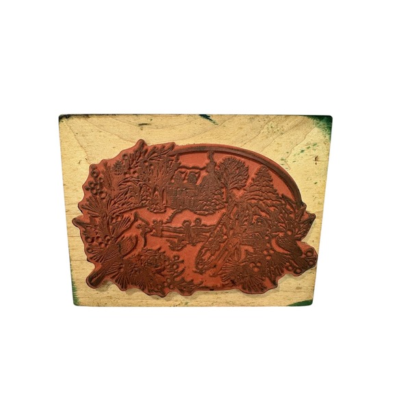 PSX‎ Rubber Stamp Winter Scene with Sleigh 1998 K-2431 Vintage Holiday - Picture 2 of 4